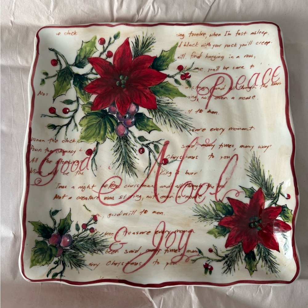Maxcera Noel Holiday Plate with Red Poinsettias.